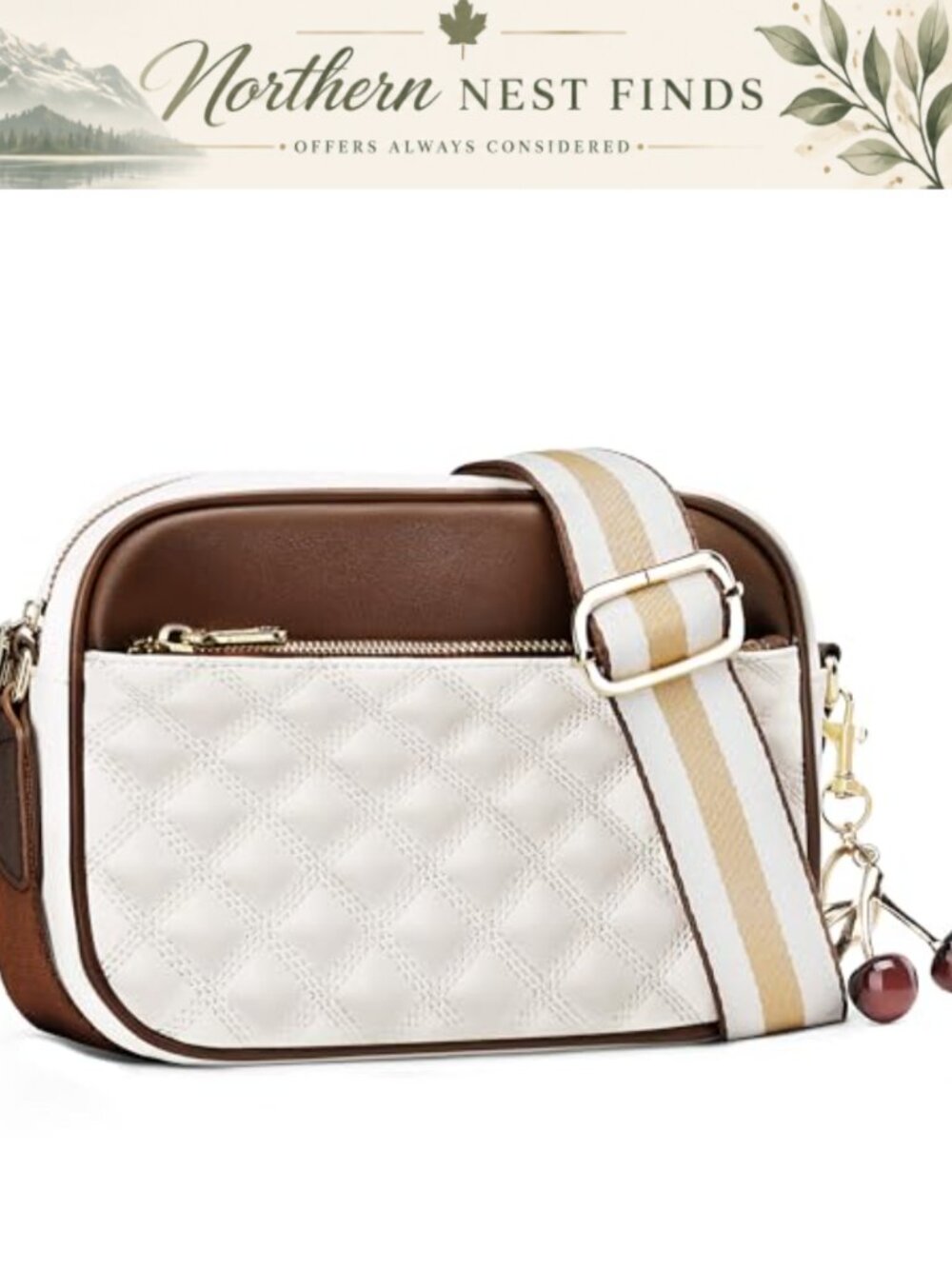 Quilted Crossbody Bag Adjustable Strap Vegan Leather